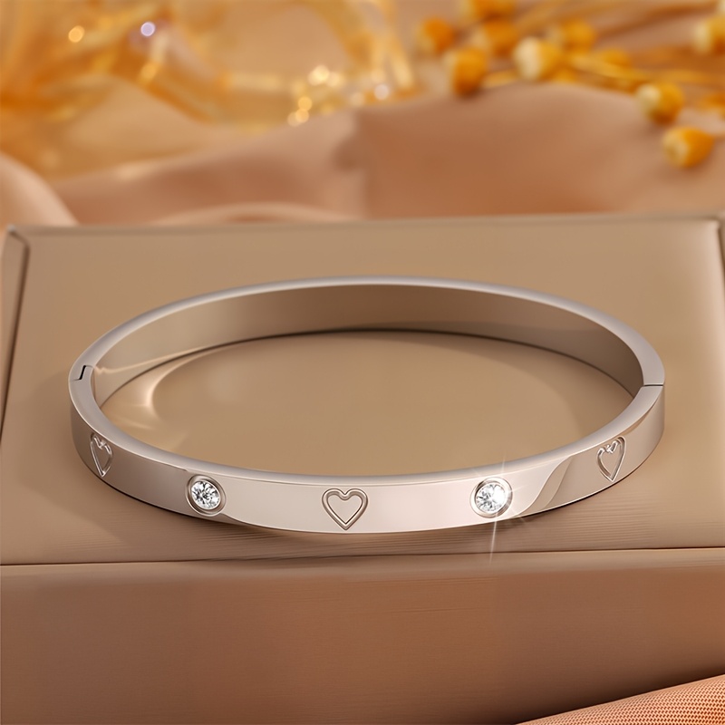 Open Circle Pattern & Heart Engravings Stainless Steel Bracelet Duo